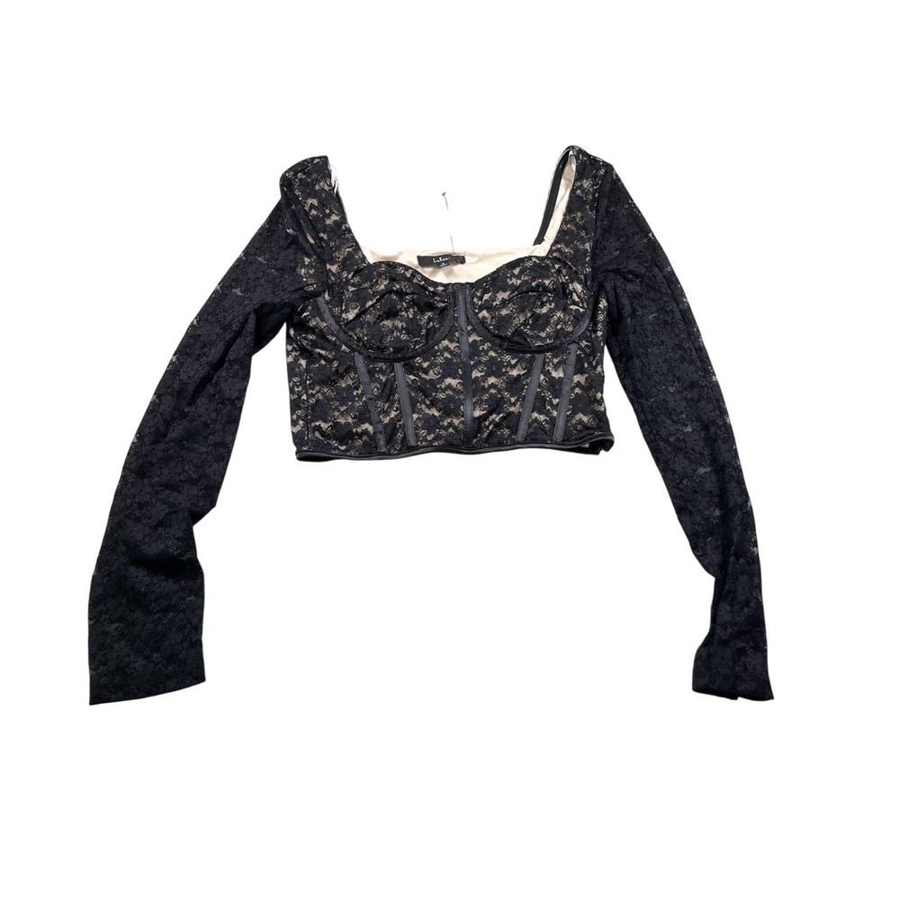 Lulu's NWT Black Lace Corset‎ Long Sleeve Bustier Top Medium